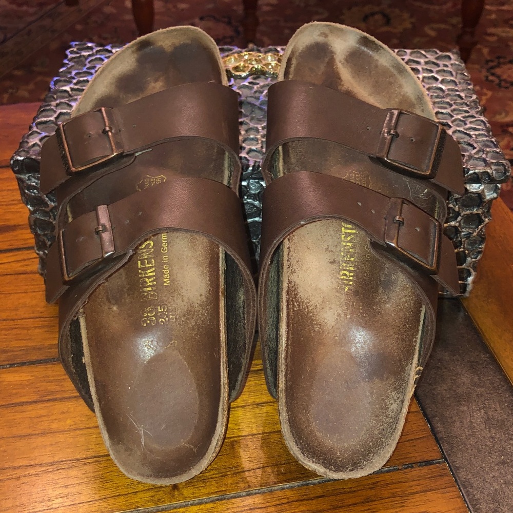 BIRKENSTOCK ARIZONA BIRKIBUC CASUAL SANDALS brown Size 38 EUC